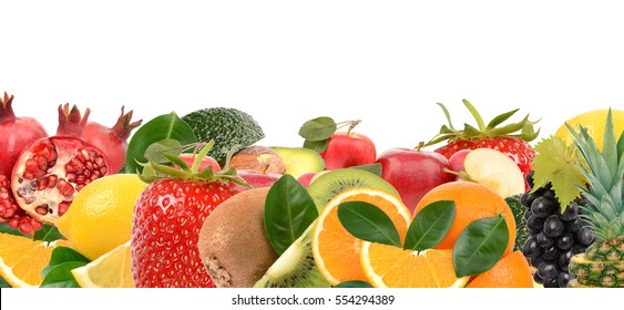 Collection Of Ripe And Juicy Fruit On A White Background