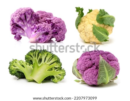 Collection of Romanesco broccoli and cauliflower isolated on white background