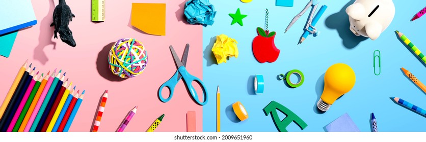 Collection Of School Supplies Overhead View - Flat Lay