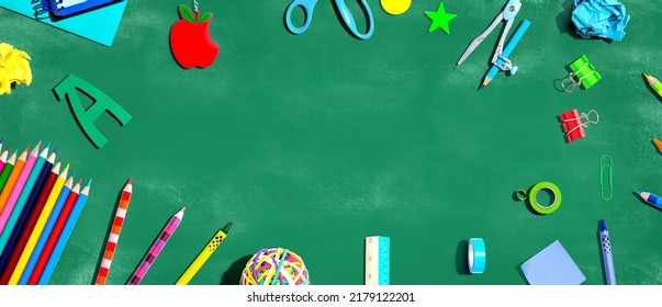 Collection Of School Supplies Overhead View - Flat Lay