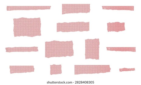 Collection of sequential pink numbered graph paper strips featuring frayed edges and grid textures isolated on a clean white space for organizational project themes.