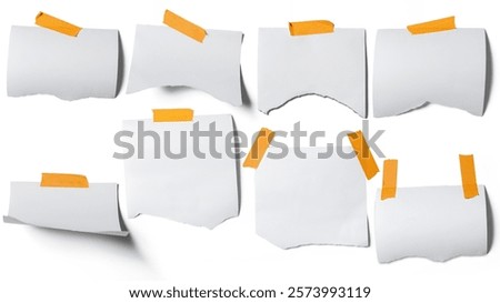 Collection set of empty ripped white notepaper. Blank tag sign label. Copy space. Mockup or template. Presentation or advertising