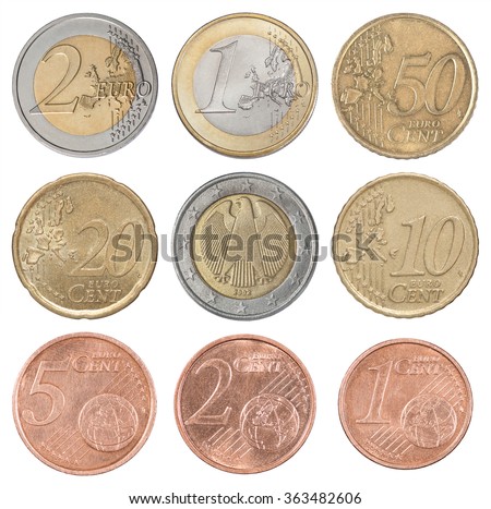 Collection set of euro coins isolated on white background