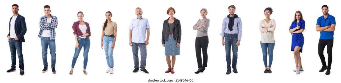 Collection set of full length portraits of people in casual wear isolated on white background design element - Shutterstock ID 2149846453