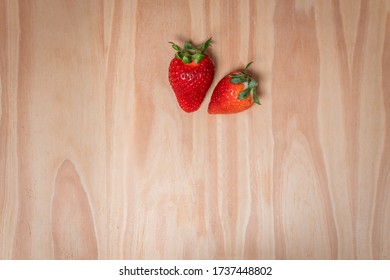 Collection Set Of Photos Of Strawberries In A Cirlce On Wooden Background For Stop Motion Video Clip. Juicy Fresh Vegan Strawberry