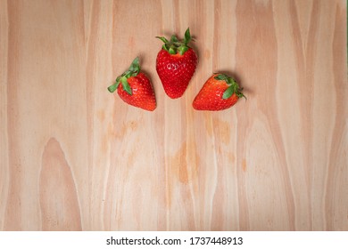 Collection Set Of Photos Of Strawberries In A Cirlce On Wooden Background For Stop Motion Video Clip. Juicy Fresh Vegan Strawberry