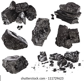collection set of piece black coal isolated on white background - Shutterstock ID 111729623