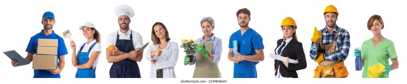 Collection set of portraits, group of people representing diverse professions of business, medicine, construction industry etc - Shutterstock ID 2149848665
