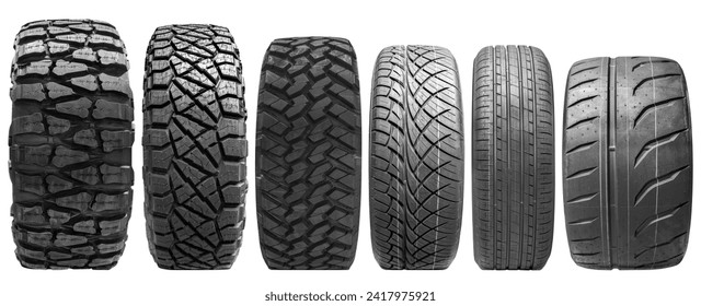 Collection set tire tread isolated on white background with clipping path