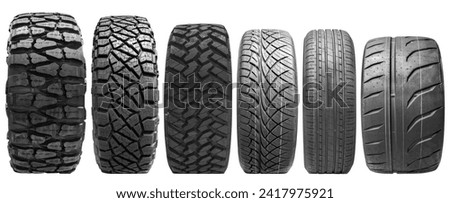 Collection set tire tread isolated on white background with clipping path