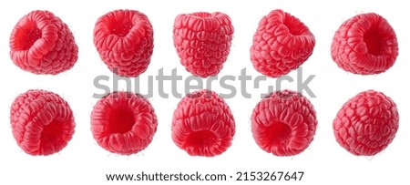 Collection or set of various fresh ripe raspberries isolated on white background