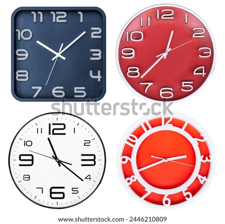 Collection set wall clock isolated on white background with clipping path
