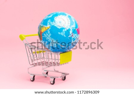 Collection of shopping cart  full of shopping time.Top view or flat lay composition cart on color background.online shopping concept.