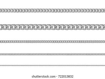 Collection Of Silver Chain Isolated On White Background