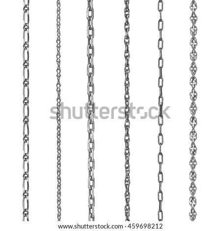 Collection  silver jewelry chains on an isolated white background