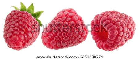 collection of single raspberry isolated on white background.
