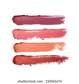 Collection of smudged lipsticks isolated on white  - Shutterstock ID 210341674