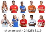 Collection of soccer fans from Germany Spain France Italy England and other european countries isolated on white background for cut out