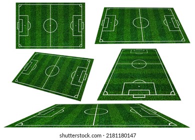 Collection of soccer field elements view,Green grass football field of artificial grass background ,Playing field of football,White lines that delimit the areas - Shutterstock ID 2181180147