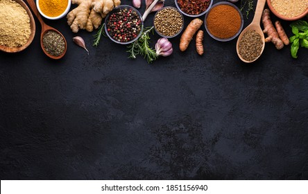 Collection Spices On Dark Background Cumin Stock Photo 1851156940