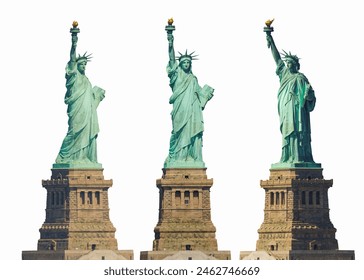 collection of the Statue of Liberty isolated on free PNG Background - New york cityscape river side which location is lower manhattan. Architecture and building with tourist concept.