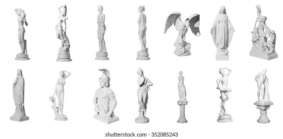 Collection Of Statues Isolated On White Background