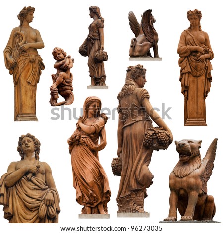 Collection of statues isolated on white background II.