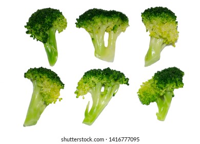 Collection Of Steamed Broccoli Isolated On White Background