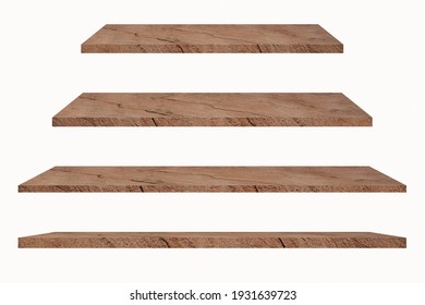 Collection of stone shelves on an isolated white background, There are clipping paths for the designs and decoration.Used for display or montage your products.