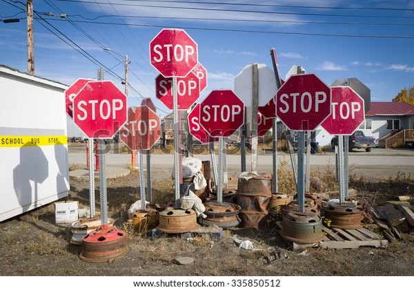 A collection of stop\
signs