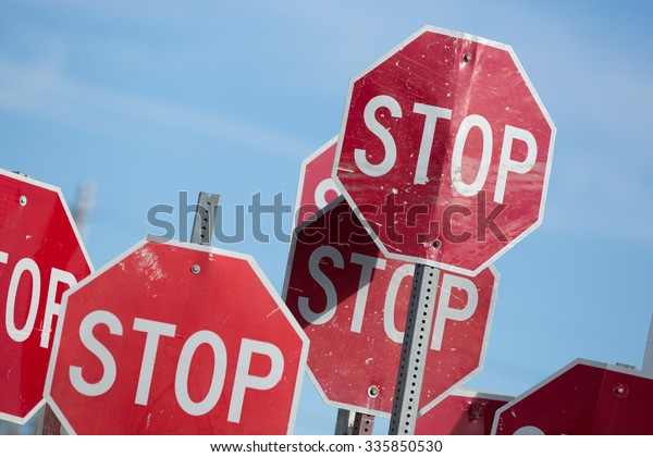 A collection of stop\
signs