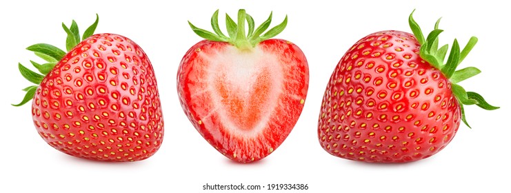 Collection strawberry. Strawberry isolate. Strawberries isolated on white background