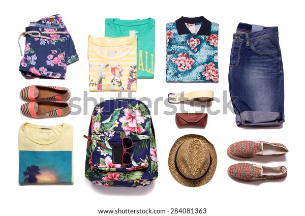 Collection Summer Clothes On White Background Stock Photo 284081363 ...