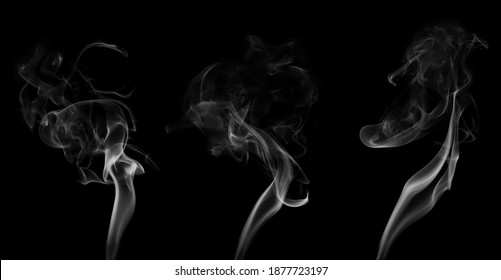 Colección de movimientos de humo blanco grupo de humo, línea abstracta Aislada sobre fondo negro