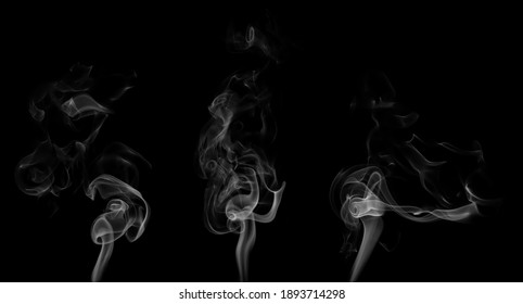 Collection swirling movement of white smoke group, abstract line Isolated on black background