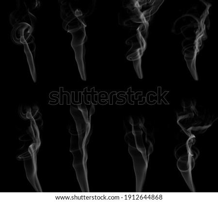 collection swirling movement of white smoke group, abstract line Isolated on black background
