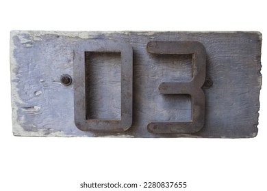 The collection of symbols old metal - number three. Isolated on wood and white background - Shutterstock ID 2280837655