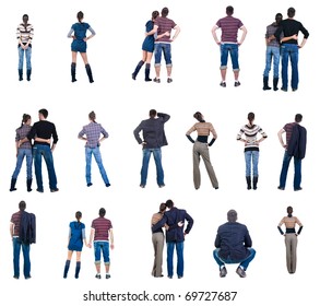 Collection "The back of watching people". Rear view. Isolated over white.