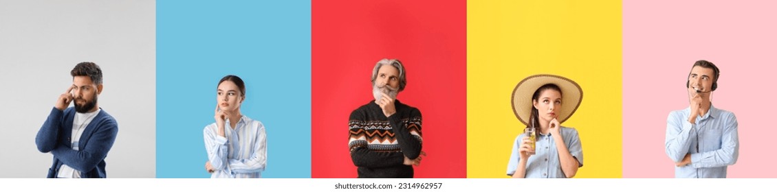 Collection of thoughtful people on color background - Powered by Shutterstock