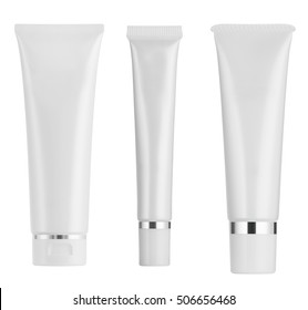 collection of three tube for cream or lotion isolated on white background