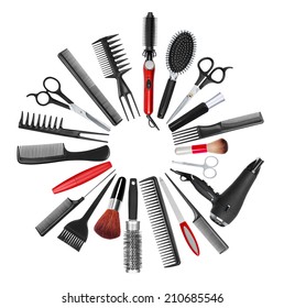 A Collection Of Tools For Professional Hair Stylist And Makeup Artist