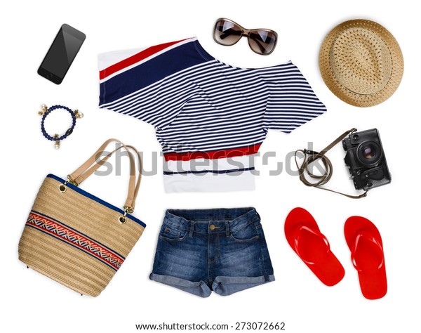 Collection Tourist Clothes Accessories Isolated On Stock Photo (Edit ...