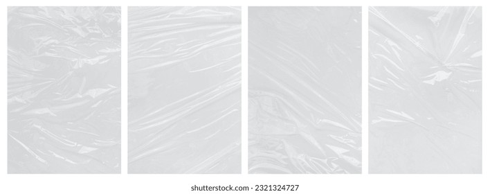 Collection transparant wrinkled plastic, plastic or polyethylene bag texture - Shutterstock ID 2321324727
