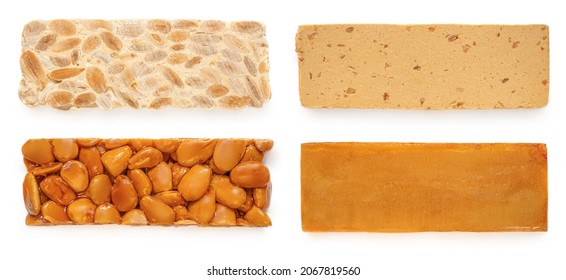 Collection of Turron nougat - traditional Spanish almond dessert isolated on white background. Christmas Turron candy
 - Shutterstock ID 2067819560