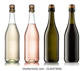 The collection of unlabeled glass bottles of white, rose and red wines, can be used for mockups of product design. Isolated on white. - Powered by Shutterstock