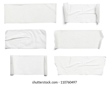 collection of  various adhesive tape pieces on  white background. each one is shot separately