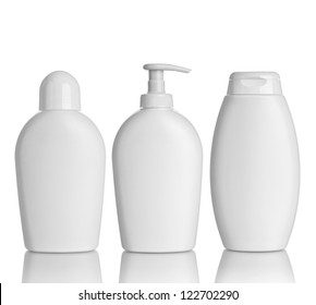 collection of  various beauty hygiene containers on white background. each one is shot separately