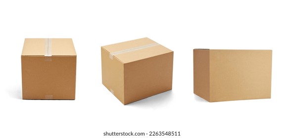 collection of various of  a cardboard box on white background, each one is shot separately