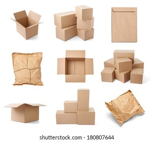 collection of various cardboard boxes on white background. each one is shot separately - Shutterstock ID 180807644