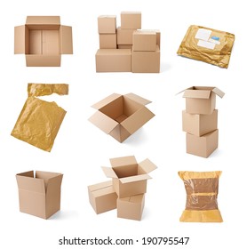 collection of various cardboard boxes on white background. each one is shot separately - Shutterstock ID 190795547